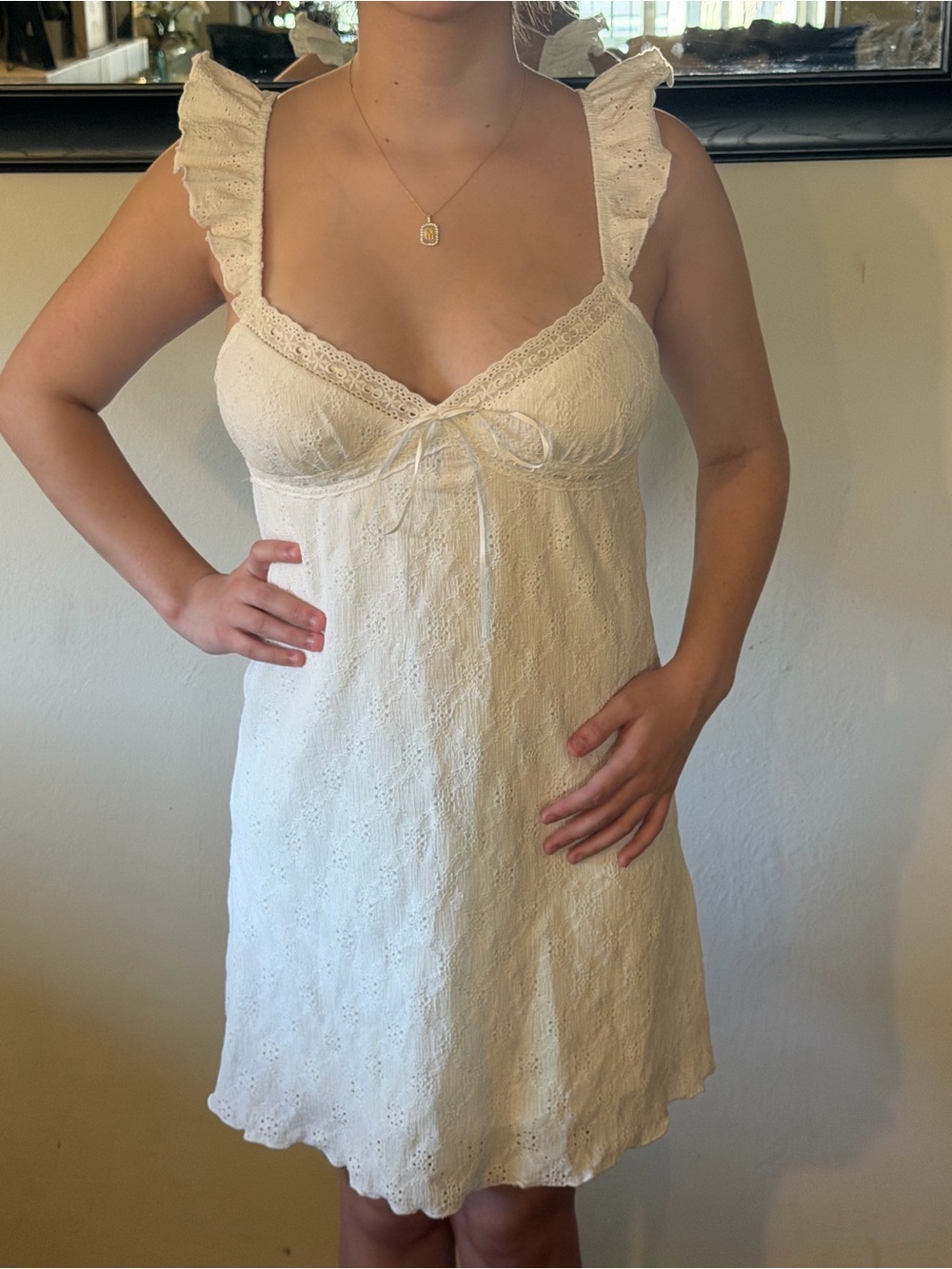 Wild Fable White Eyelet Mini Dress | Ruffle Straps | Size Small